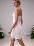 Sparkling Fringed Mini Dress,Short Lace Party Dress,Sweetheart Mini Wedding Dress,WS25103131
