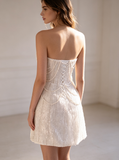 Strapless Mini Wedding Dress,Pearl Sequin Reception Dress,Sparkly Bride After Party Dress,WS25103132