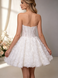 Romantic 3D Floral Mini Wedding Dress,Corset Lace Sweet 16 Dress,Rosette Skirt Reception Dress,WS25103135