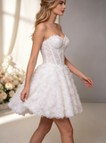 Romantic 3D Floral Mini Wedding Dress,Corset Lace Sweet 16 Dress,Rosette Skirt Reception Dress,WS25103135