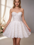 Romantic 3D Floral Mini Wedding Dress,Corset Lace Sweet 16 Dress,Rosette Skirt Reception Dress,WS25103135