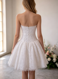 Lace Event Mini Dress,Strapless Lace Mini Wedding Dress,Elegant Reception Dress,WS25103136