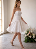 Lace Event Mini Dress,Strapless Lace Mini Wedding Dress,Elegant Reception Dress,WS25103136