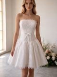 Lace Event Mini Dress,Strapless Lace Mini Wedding Dress,Elegant Reception Dress,WS25103136