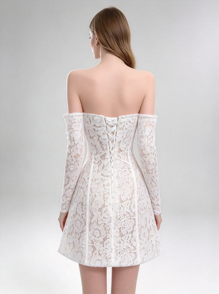 Fitted Short Bridal Dress,Lace Mini Dress With Sleeves,Reception Weddi ...