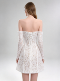 Fitted Short Bridal Dress,Lace Mini Dress With Sleeves,Reception Wedding Dress,WS25114139
