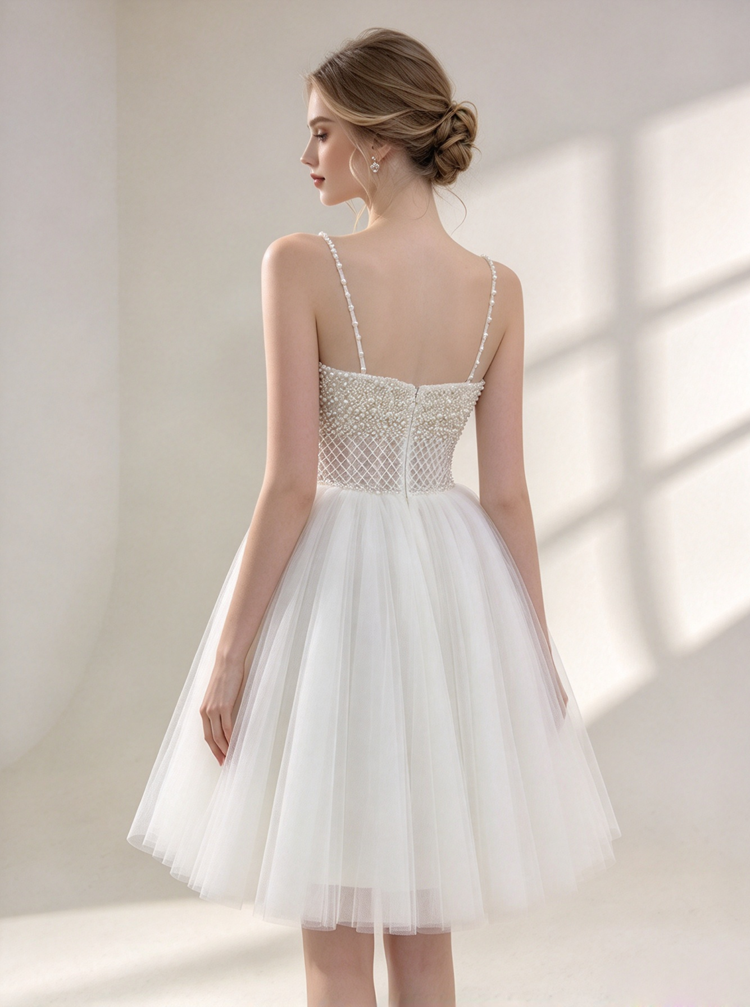 Beaded Bodice Strapless Bridal Dress,Spaghetti Strap Short Wedding Dre ...
