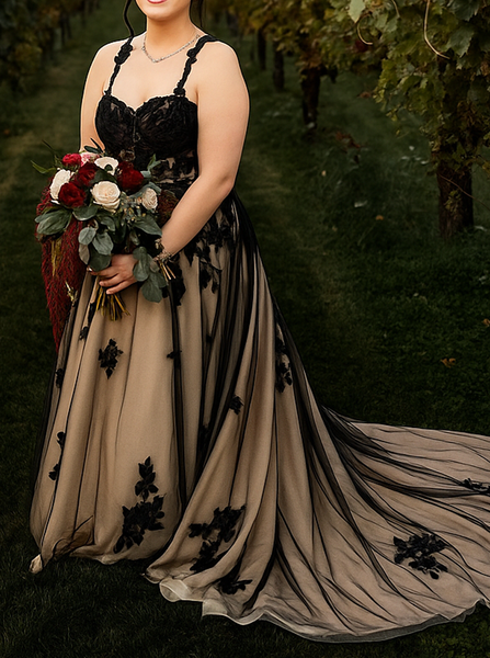 Black Sweetheart Neckline Wedding Dress,Plus Size Bridal Gown,WD012500