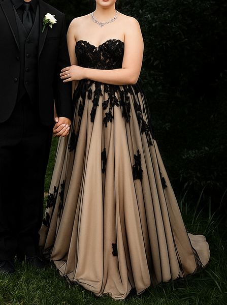 Black Sweetheart Neckline Wedding Dress,Plus Size Bridal Gown,WD012500