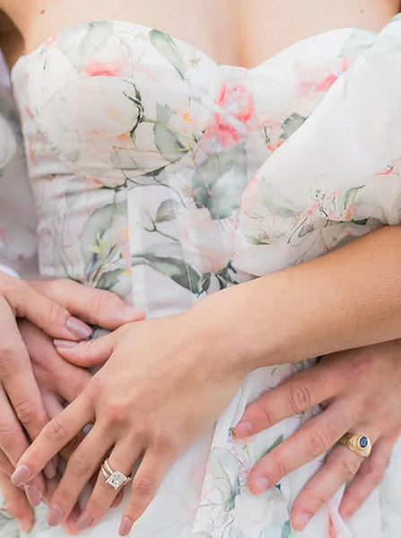 Floral Print Detachable Sleeve Wedding Dress,A-line Organza Wedding Dress With Slit,WS25103119