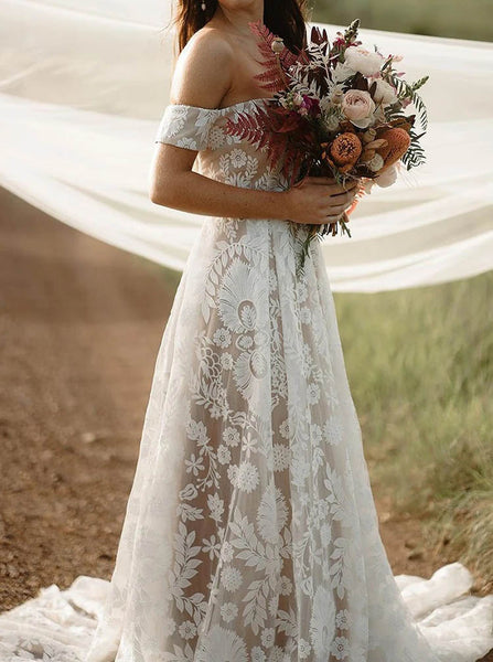 Off The Shoulder Lace Wedding Dress,Destination Wedding Dress,WS25103118