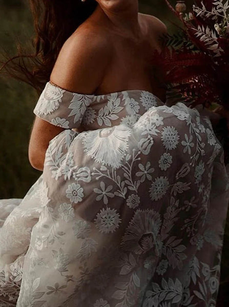 Off The Shoulder Lace Wedding Dress,Destination Wedding Dress,WS25103118
