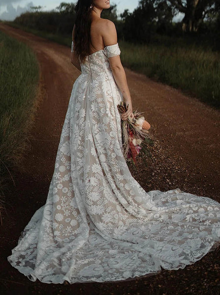 Off The Shoulder Lace Wedding Dress,Destination Wedding Dress,WS25103118