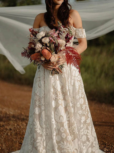 Off The Shoulder Lace Wedding Dress,Destination Wedding Dress,WS25103118