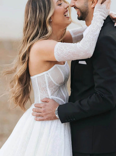 A-line Lace Wedding Gown With Removable Sleeves,Strapless Wedding Dress,WS25103114