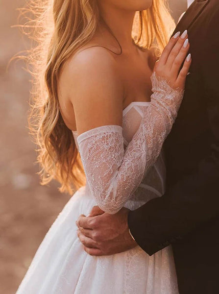 A-line Lace Wedding Gown With Removable Sleeves,Strapless Wedding Dress,WS25103114