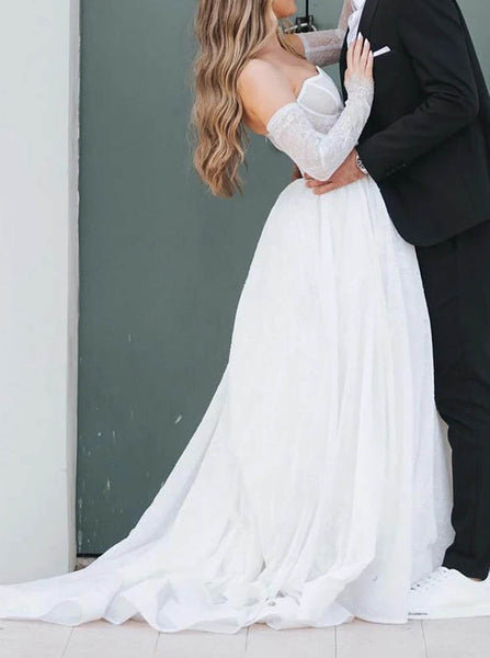 A-line Lace Wedding Gown With Removable Sleeves,Strapless Wedding Dress,WS25103114