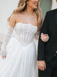A-line Lace Wedding Gown With Removable Sleeves,Strapless Wedding Dress,WS25103114