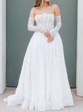 A-line Lace Wedding Gown With Removable Sleeves,Strapless Wedding Dress,WS25103114