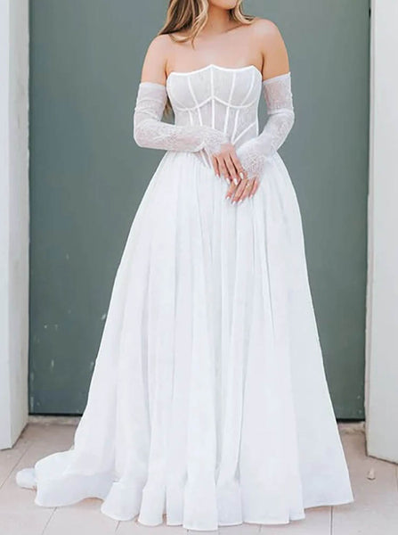A-line Lace Wedding Gown With Removable Sleeves,Strapless Wedding Dress,WS25103114