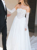 A-line Lace Wedding Gown With Removable Sleeves,Strapless Wedding Dress,WS25103114