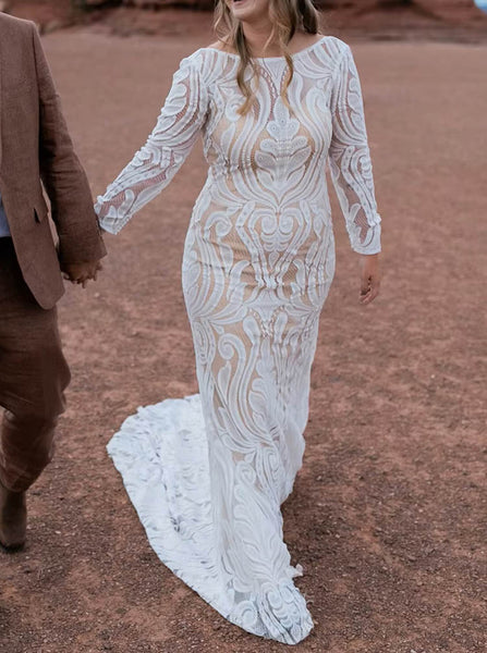 Lace Wedding Dress With Long Sleeve,Fit And Flare Wedding Dress,WS25103111, Black / US6 Lace Wedding Dress With Long Sleeve,Fit And Flare Wedding Dress,WS25103111, Black / US6