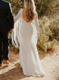 Open Back Lace Wedding Gown,Fringe Sleeve Wedding Dress,WS25103110