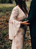 Boho Lace Wedding Dress With Bell Sleeve,Fit And Flare Destination Bridal Dress,WS25103109