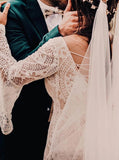 Boho Lace Wedding Dress With Bell Sleeve,Fit And Flare Destination Bridal Dress,WS25103109