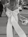 Bow Back Off The Shoulder Dress,Fitted Short Wedding Dress,WS25103107
