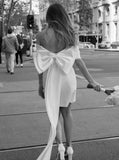 Bow Back Off The Shoulder Dress,Fitted Short Wedding Dress,WS25103107