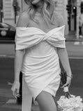 Bow Back Off The Shoulder Dress,Fitted Short Wedding Dress,WS25103107