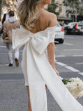 Bow Back Off The Shoulder Dress,Fitted Short Wedding Dress,WS25103107