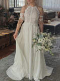 Jewel Neck Bridal Dress,Bohemian Wedding Dress With Detached Sleeve,WS25103106