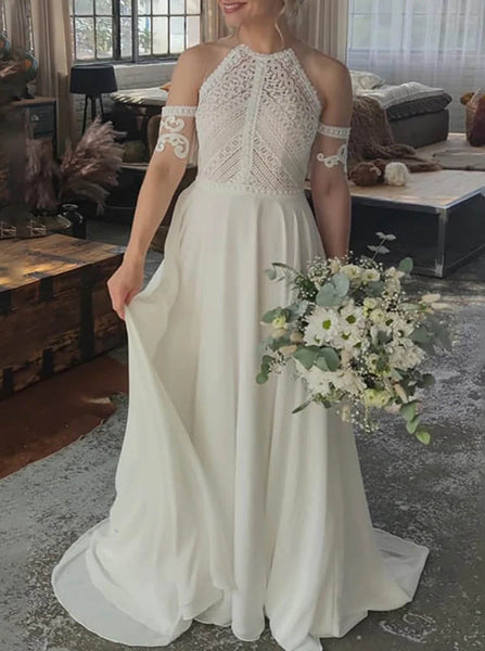 Jewel Neck Bridal Dress,Bohemian Wedding Dress With Detached Sleeve,WS25103106