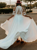 Jewel Neck Bridal Dress,Bohemian Wedding Dress With Detached Sleeve,WS25103106