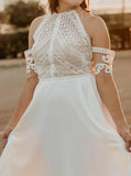 Jewel Neck Bridal Dress,Bohemian Wedding Dress With Detached Sleeve,WS25103106