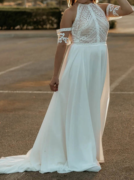 Jewel Neck Bridal Dress,Bohemian Wedding Dress With Detached Sleeve,WS25103106