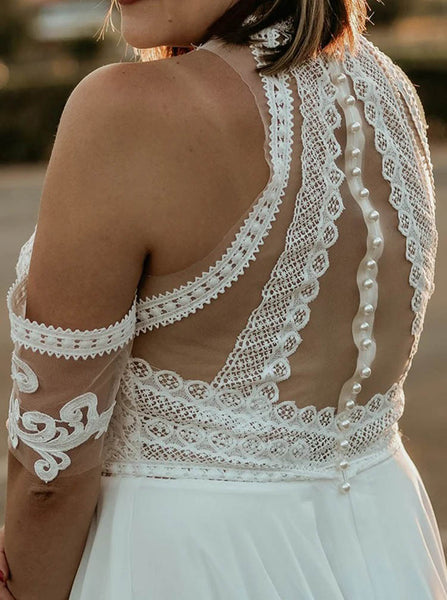 Jewel Neck Bridal Dress,Bohemian Wedding Dress With Detached Sleeve,WS25103106