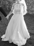 Jewel Neck Bridal Dress,Bohemian Wedding Dress With Detached Sleeve,WS25103106