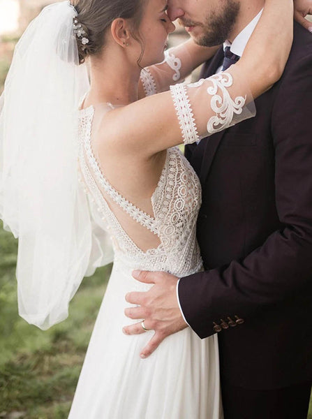 Jewel Neck Bridal Dress,Bohemian Wedding Dress With Detached Sleeve,WS25103106