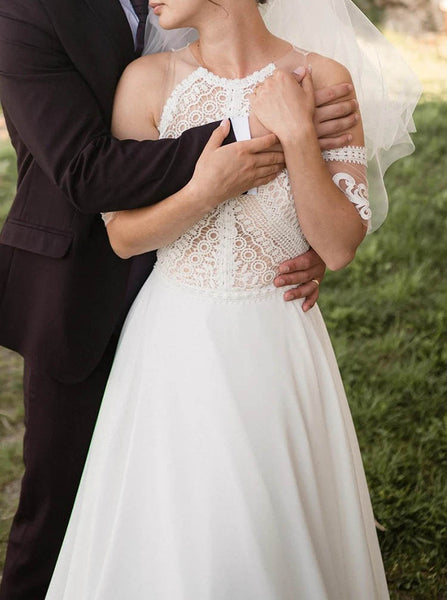 Jewel Neck Bridal Dress,Bohemian Wedding Dress With Detached Sleeve,WS25103106