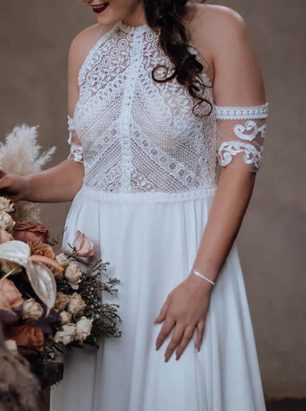 Jewel Neck Bridal Dress,Bohemian Wedding Dress With Detached Sleeve,WS25103106