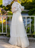 Vintage Wedding Dress,Floor Length Bridal Dress With Sheer Long Sleeve,WS25103105