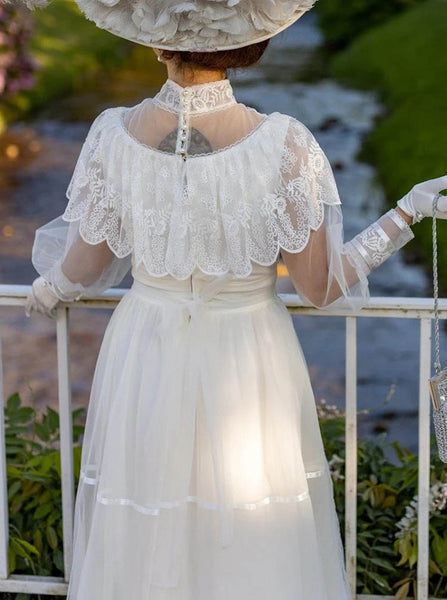 Vintage Wedding Dress,Floor Length Bridal Dress With Sheer Long Sleeve,WS25103105
