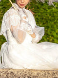 Vintage Wedding Dress,Floor Length Bridal Dress With Sheer Long Sleeve,WS25103105