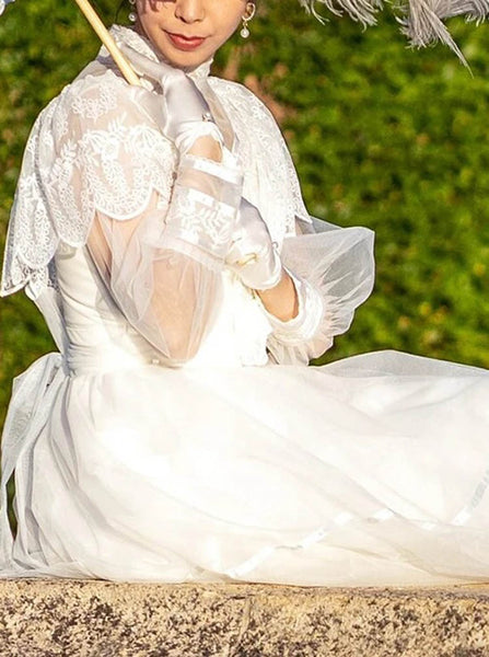 Vintage Wedding Dress,Floor Length Bridal Dress With Sheer Long Sleeve,WS25103105