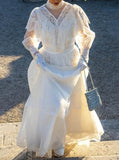 Vintage Wedding Dress,Floor Length Bridal Dress With Sheer Long Sleeve,WS25103105