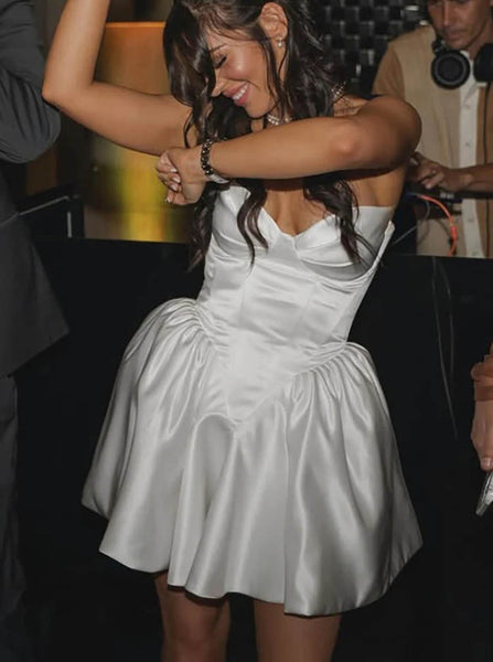 A-line Satin Wedding Reception Dress,Short Sweetheart Neck Wedding Dress,WS25103104