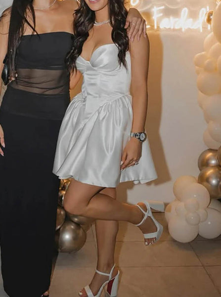 A-line Satin Wedding Reception Dress,Short Sweetheart Neck Wedding Dress,WS25103104